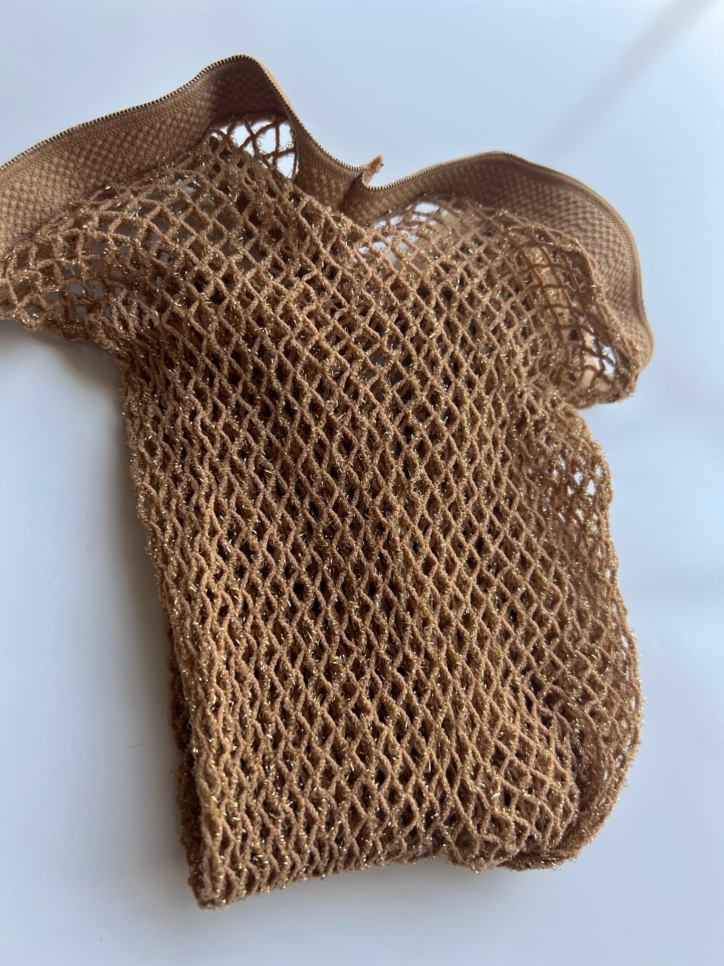 Cream Gold Glitter Carnival Fishnet Stockings
